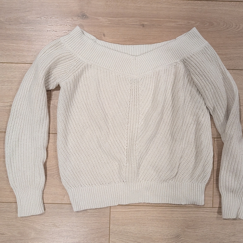 Abercrombie & Fitch Cream Off-Shoulder Sweater